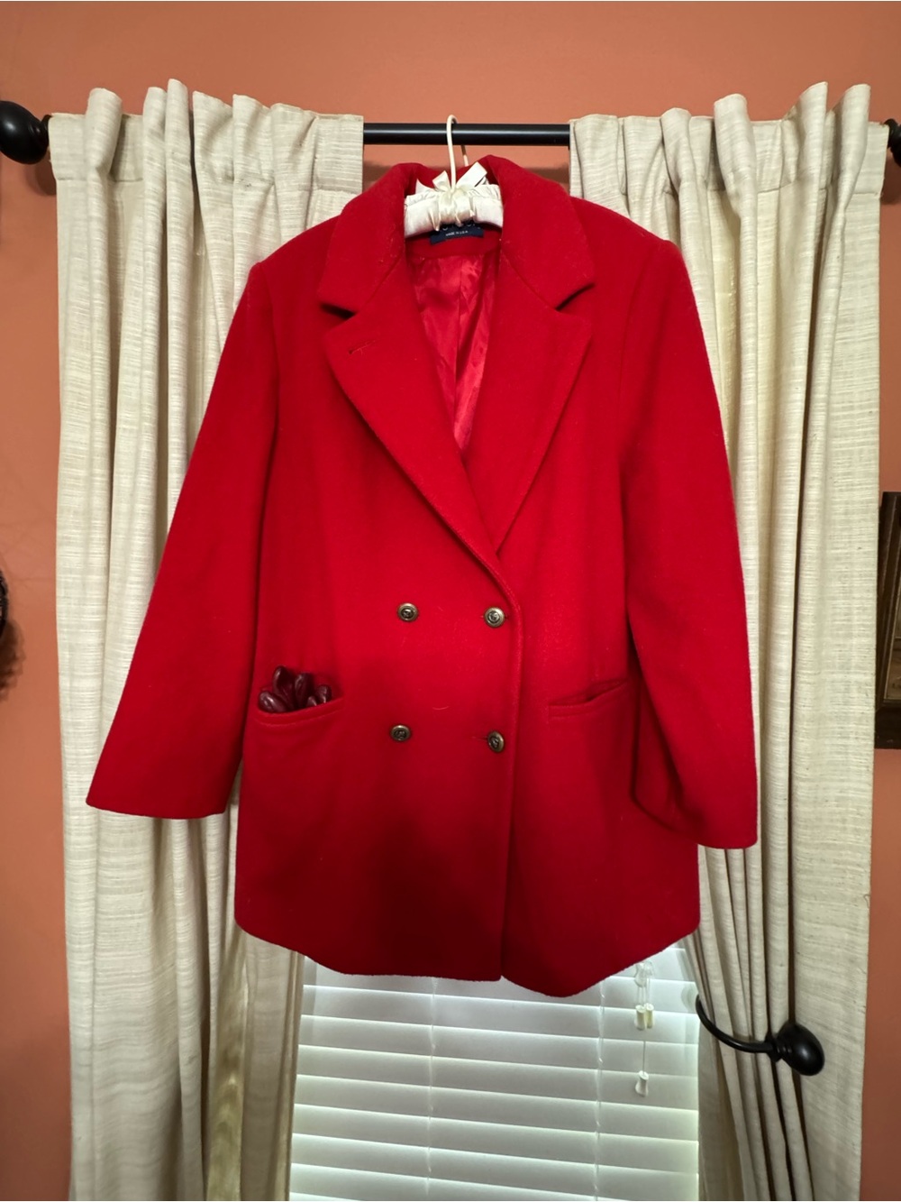 Women’s Double-Breasted Red Pea Coat